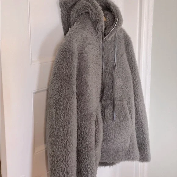 HELMUT LANG Leather Trimmed Faux Shearling Hooded Jacket - Women’s Medium - New